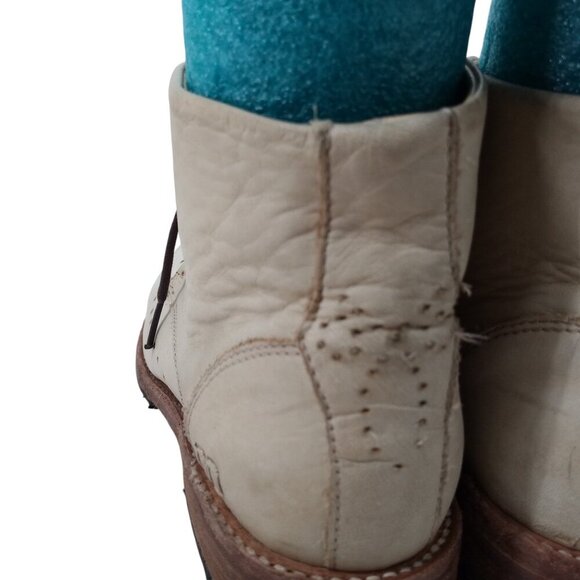 Bed Stu Benchmade Chelsea Lace Up Ankle Boots Size 8 Leather Beige Brogue Combat - Picture 8 of 16